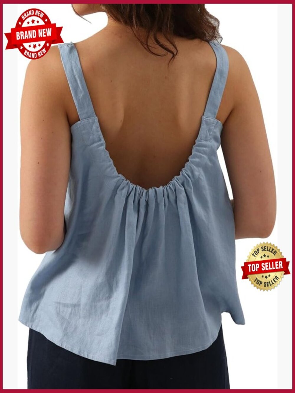 Pure Linen Square Neck Sleeveless Tank Top Casual Summer